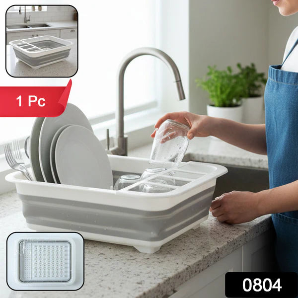 Collapsible Folding Silicone Dish Drying Drainer Rack With Spoon Fork Knife Storage Holder - 0804