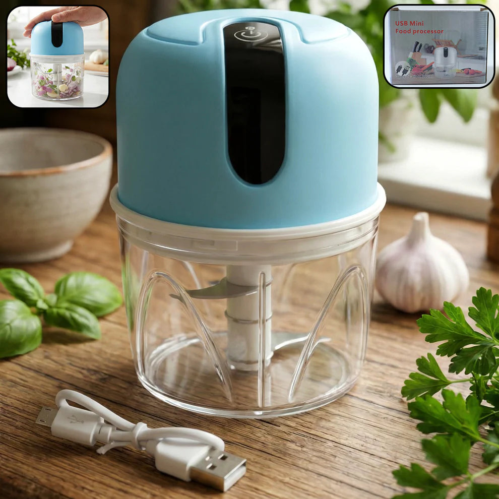 Wireless Usb Rechargeable Mini Electric Garlic Machine  Chopper 3 Blades (250ml)