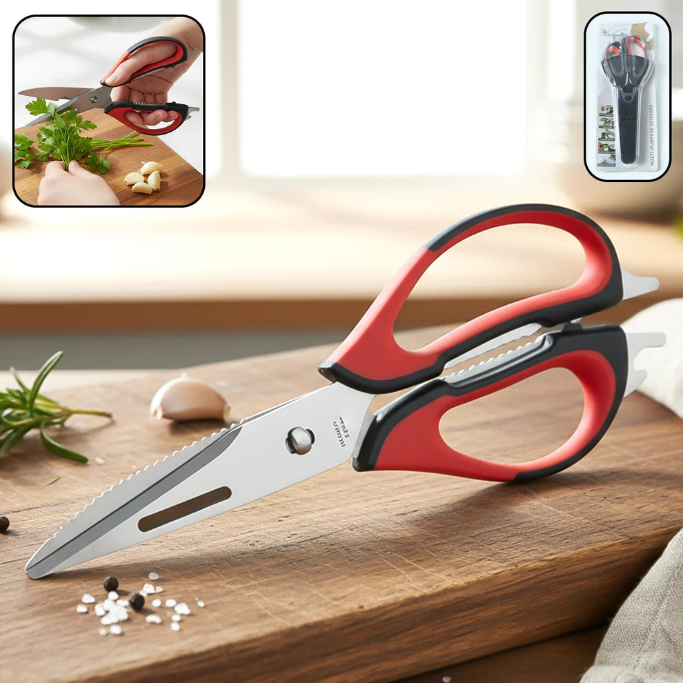 Multi-purpose Kitchen Shears With Magnetic Holder Stainless Steel Red Multifunction Heavy Duty And Kitchen Scissors - 8193