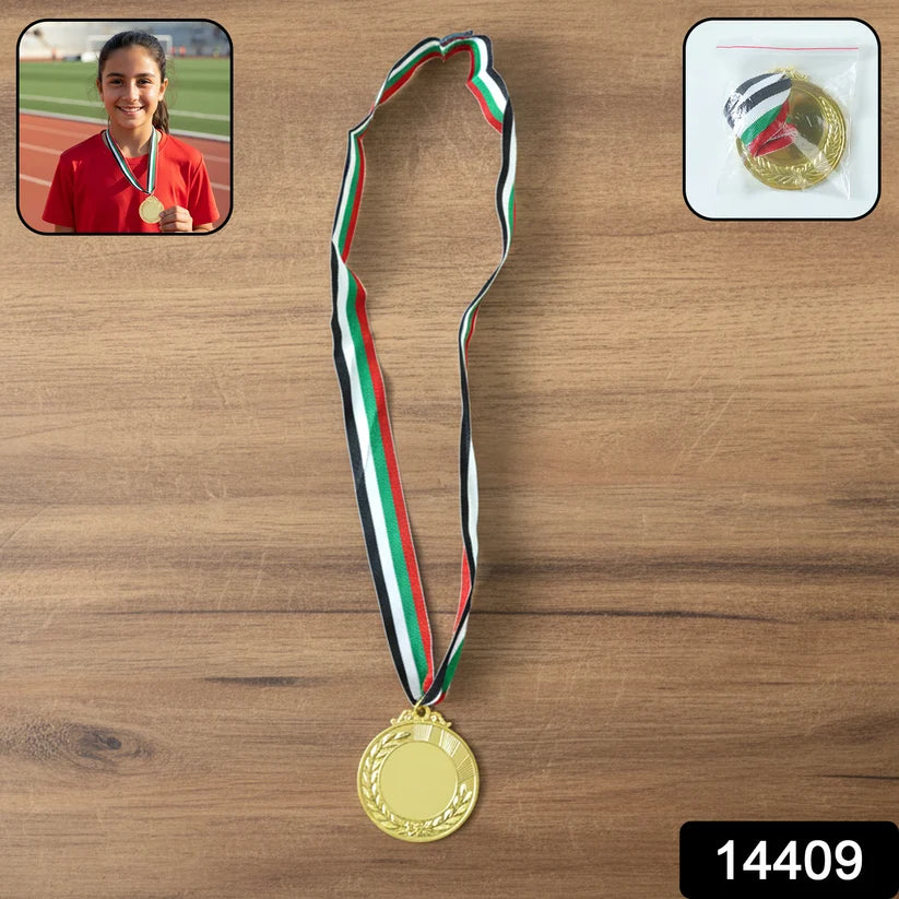 Gold Metal Medal With Tricolor Ribbon (1 Pc)