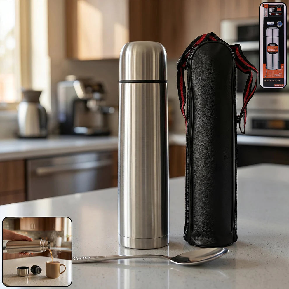 Vacuum Flask Without Cover 188 Stainless Steel  Hot And Cold Water Bottle With Push-down Lid  Double Walled Stainless Steel Bottle For Travel Home Office School Picnic (1000 Ml)