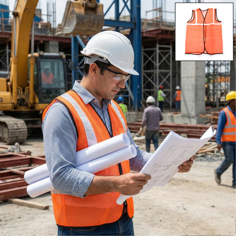 Orange Safety Jacket For Having Protection Against Accidents Usually In Construction Areas. - 7438