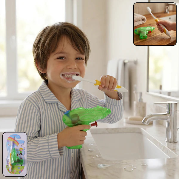 Kids Cartoon Toothbrush With Airplane Toy (2 Pc Set)