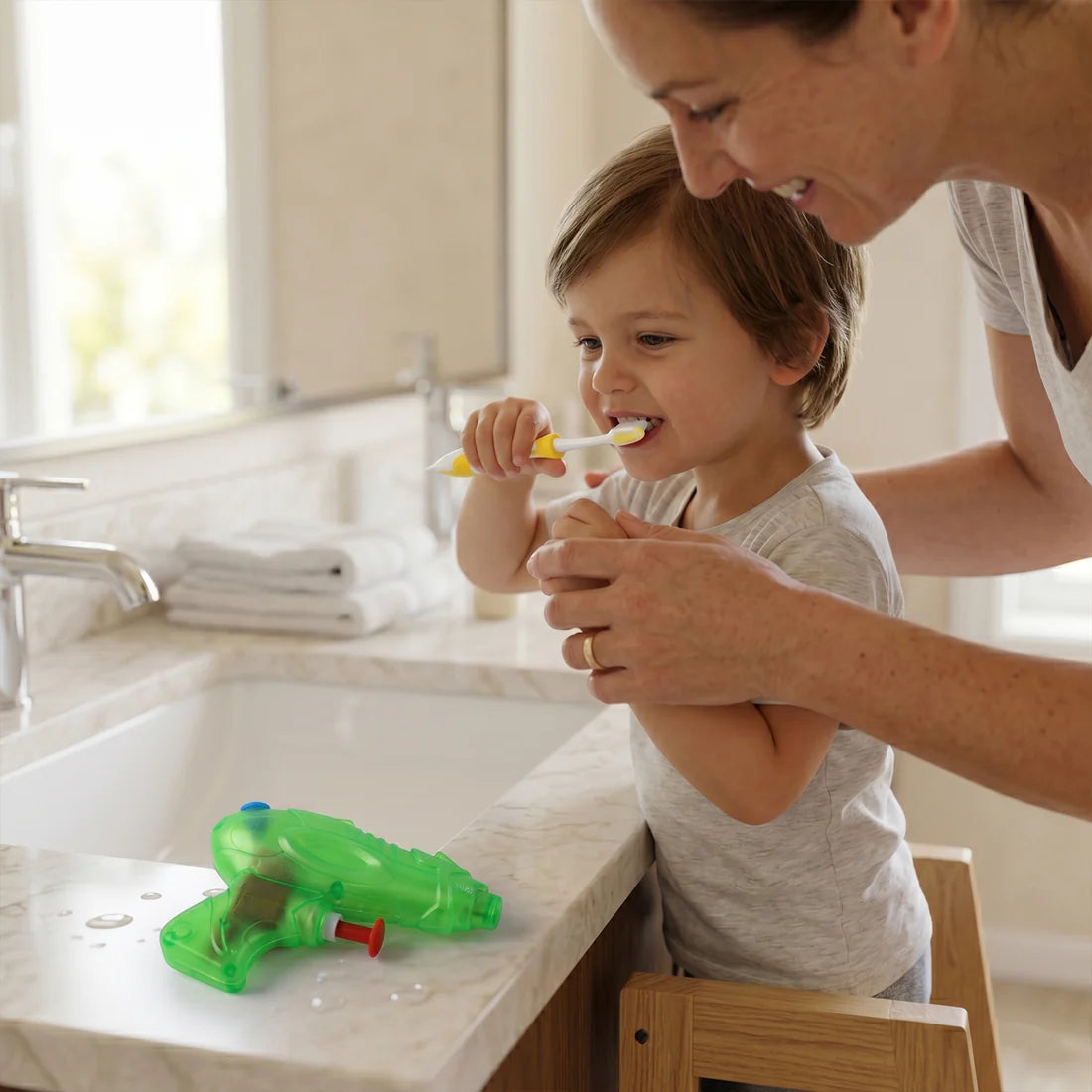 Kids Cartoon Toothbrush With Airplane Toy (2 Pc Set)