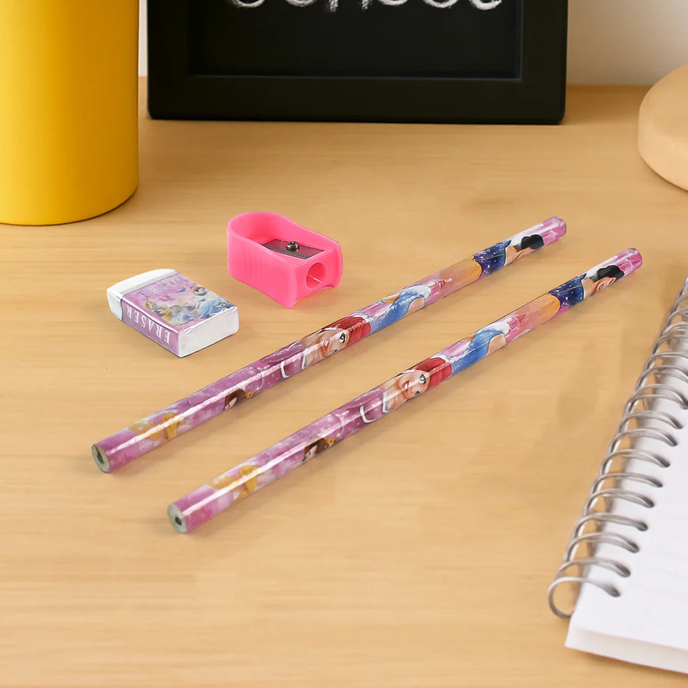 Mix Design Cartoon Wooden Pencil Set Stationary Set 5 In 1 Items Educational Item For School Going Kids Stationary Set For Girls Boysstationary For Schoolgift Pack For Girls Kidsbirthday Gift Kids (5 Pc Set )