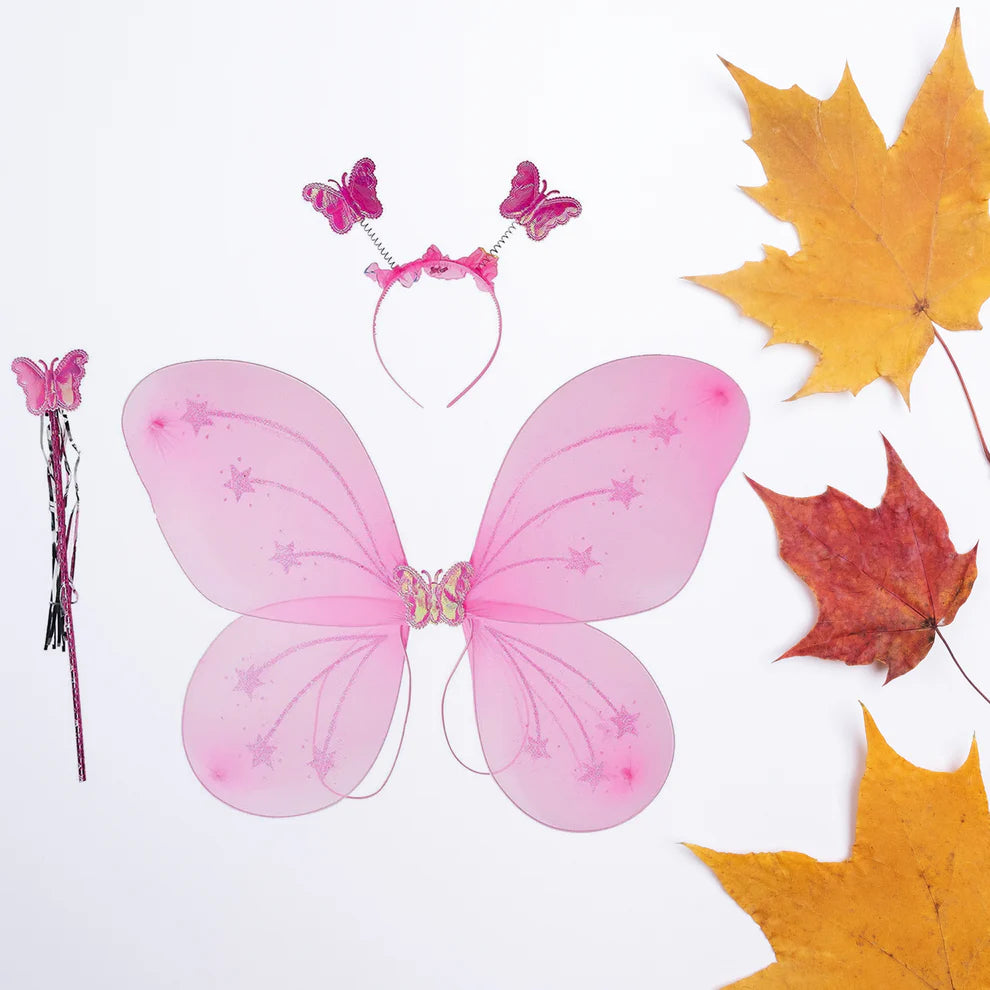 Baby Girls Fairy Nylon Butterfly Wings Costume Butterfly Fairy Angel Wing Wand And Hairband Multi- Color For Party (1pc) -  3293