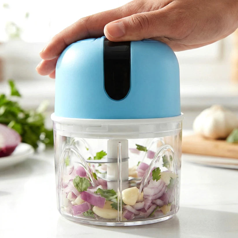 Wireless Usb Rechargeable Mini Electric Garlic Machine  Chopper 3 Blades (250ml)