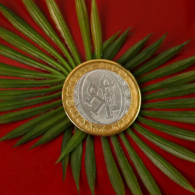Premium Gold  Silver Dual-tone Religious Coin With Lakshmi Ganesh Design