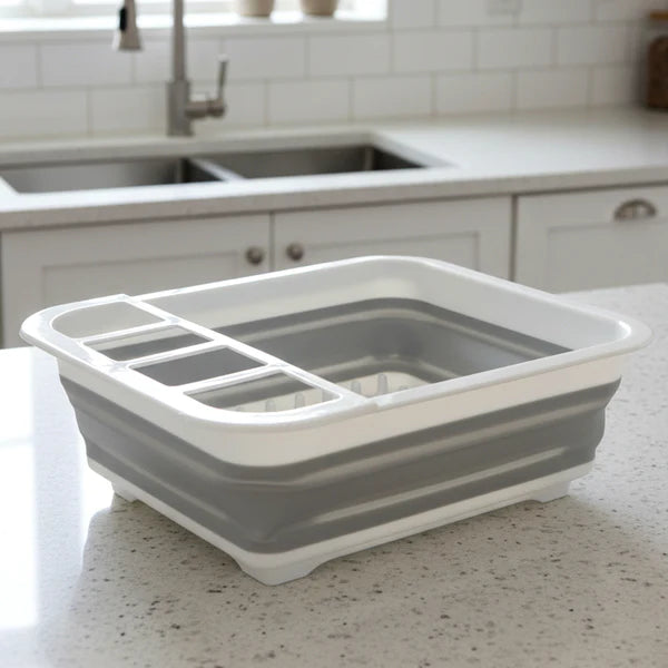 Collapsible Folding Silicone Dish Drying Drainer Rack With Spoon Fork Knife Storage Holder - 0804