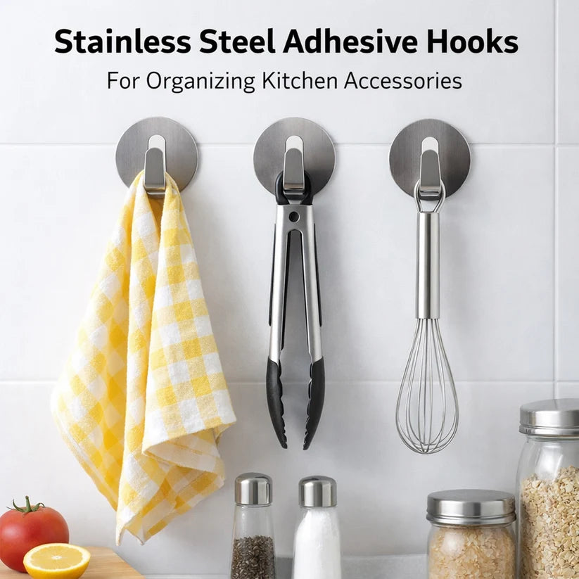 Self- Adhesive Hooks Heavy Duty Wall Hooks Hangers Stainless Steel Waterproof Sticky Hooks For Hanging Robe Coat Towel Kitchen Bathroom And.