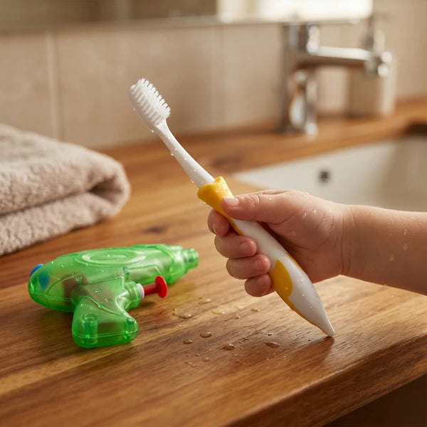 Kids Cartoon Toothbrush With Airplane Toy (2 Pc Set)