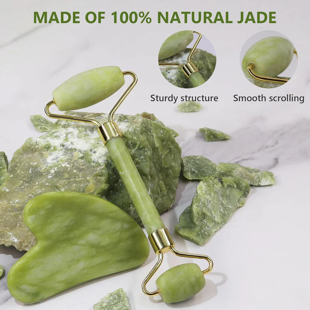 Gua Sha Stone And Anti Aging Jade Roller Massager For Face Massage Natural Face Skincare Massager  Face Roller Massager For Women  Face Shaper Jade Roller And Gua Sha Set For Glowing Skin - 0318