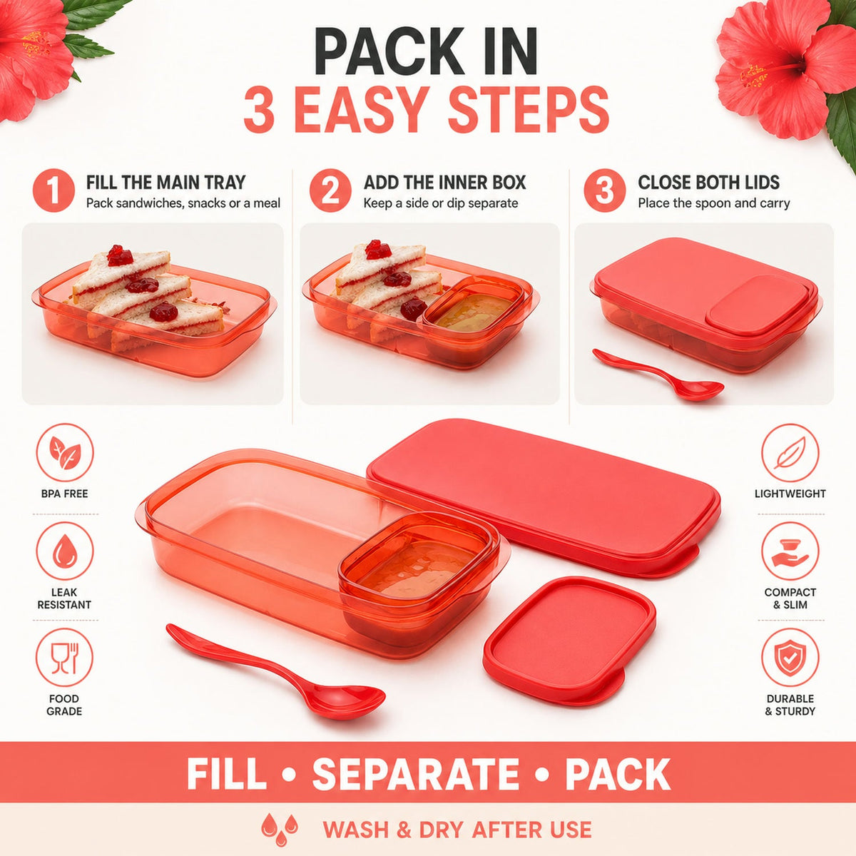 Leak-Proof Lunch Box – 2 Containers, Microwave Safe | Lunchie Bunchie