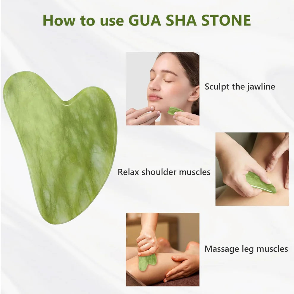 Gua Sha Stone And Anti Aging Jade Roller Massager For Face Massage Natural Face Skincare Massager  Face Roller Massager For Women  Face Shaper Jade Roller And Gua Sha Set For Glowing Skin - 0318