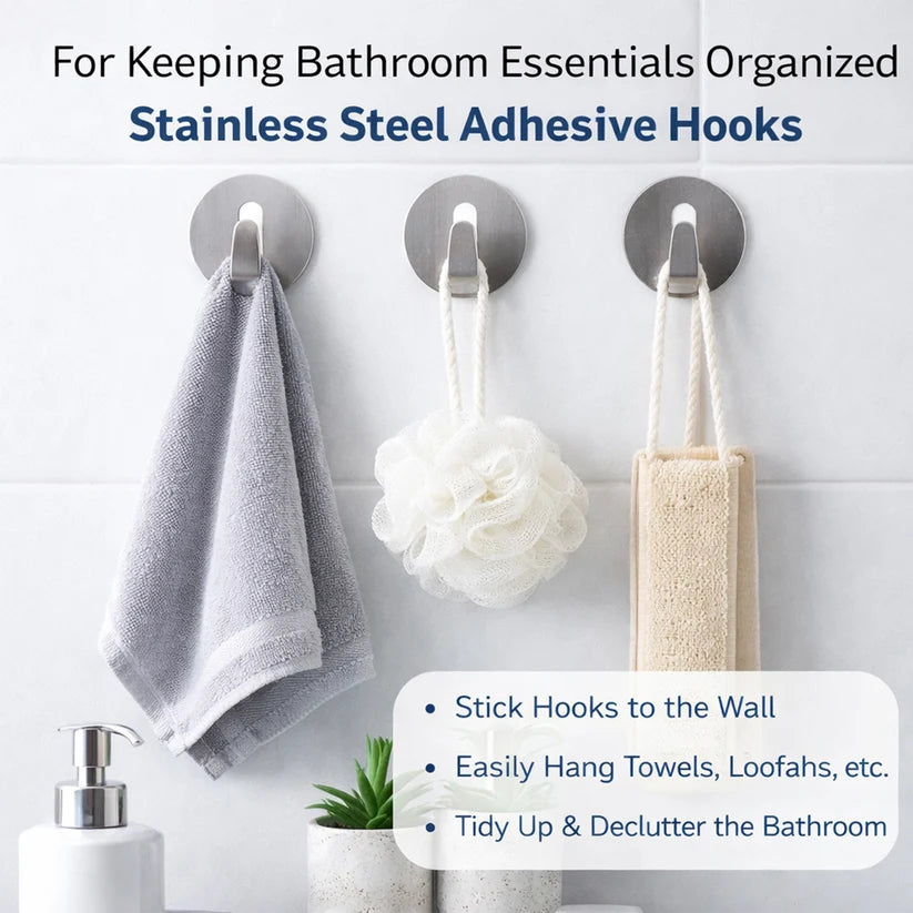 Self- Adhesive Hooks Heavy Duty Wall Hooks Hangers Stainless Steel Waterproof Sticky Hooks For Hanging Robe Coat Towel Kitchen Bathroom And.