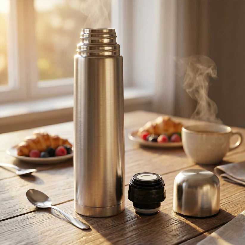 Vacuum Flask Without Cover 188 Stainless Steel  Hot And Cold Water Bottle With Push-down Lid  Double Walled Stainless Steel Bottle For Travel Home Office School Picnic (1000 Ml)