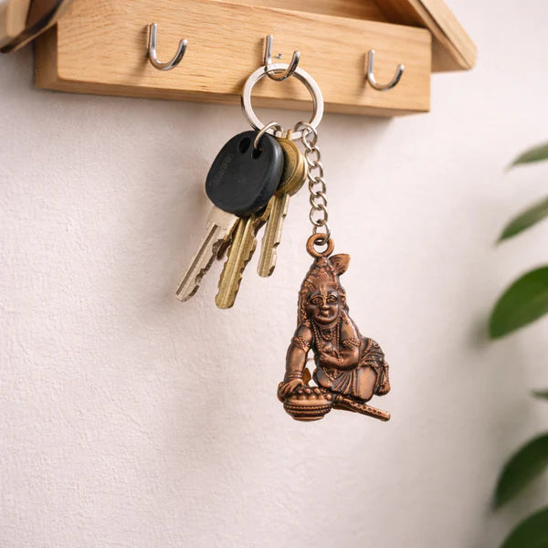 Premium Antique-gold Metal Bal Krishna Makhan Chor Keychain (1 Pc)