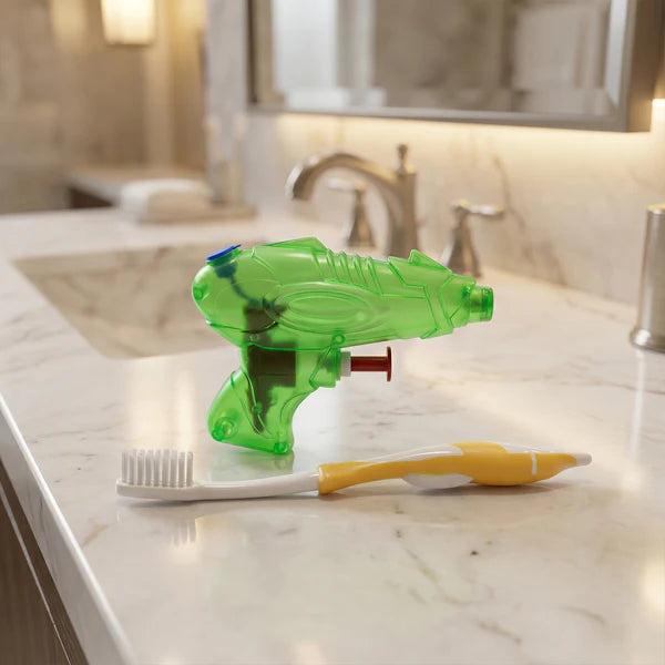 Kids Cartoon Toothbrush With Airplane Toy (2 Pc Set)