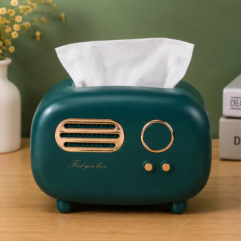 Vintage Retro Tissue Box Holder – Dark Green Plastic Tissue Storage Organizer for Kitchen, Dining Table, Living Room & Office