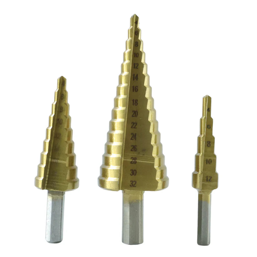 3x Large Hss Steel Step Cone Drill Titanium Bit Set Hole Cutter (4-32 4-20 4-12mm) - 437