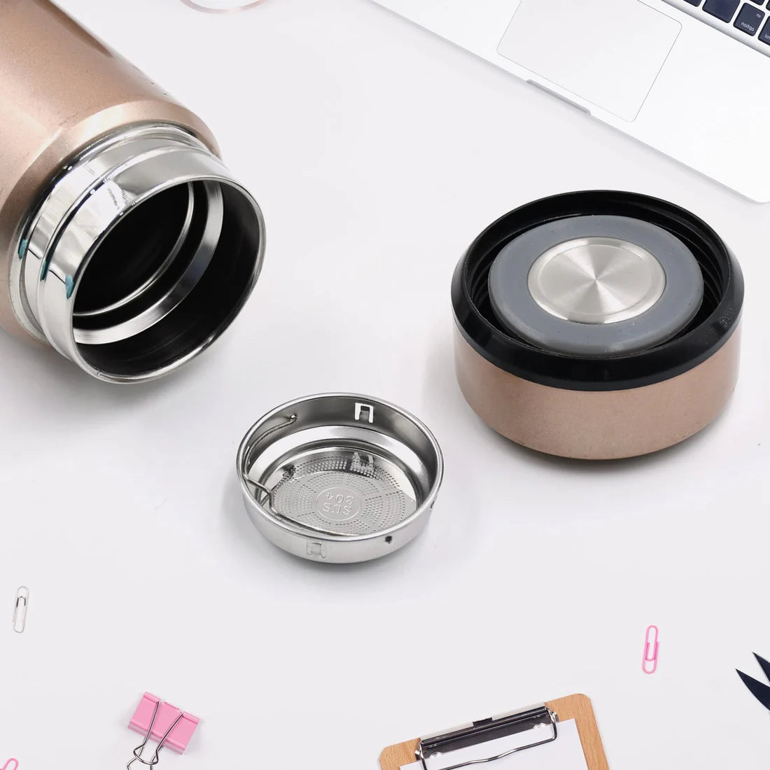 Mix Size And Design Stainless Steel Vacuum Bottle With Cup Lid  Thermos For Hot  Cold Drinks Or Food-thermos For Travel (1pc) - 6849