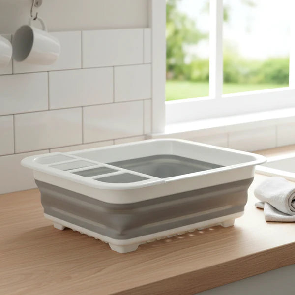 Collapsible Folding Silicone Dish Drying Drainer Rack With Spoon Fork Knife Storage Holder - 0804