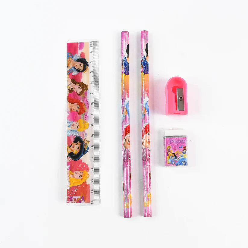 Mix Design Cartoon Wooden Pencil Set Stationary Set 5 In 1 Items Educational Item For School Going Kids Stationary Set For Girls Boysstationary For Schoolgift Pack For Girls Kidsbirthday Gift Kids (5 Pc Set )