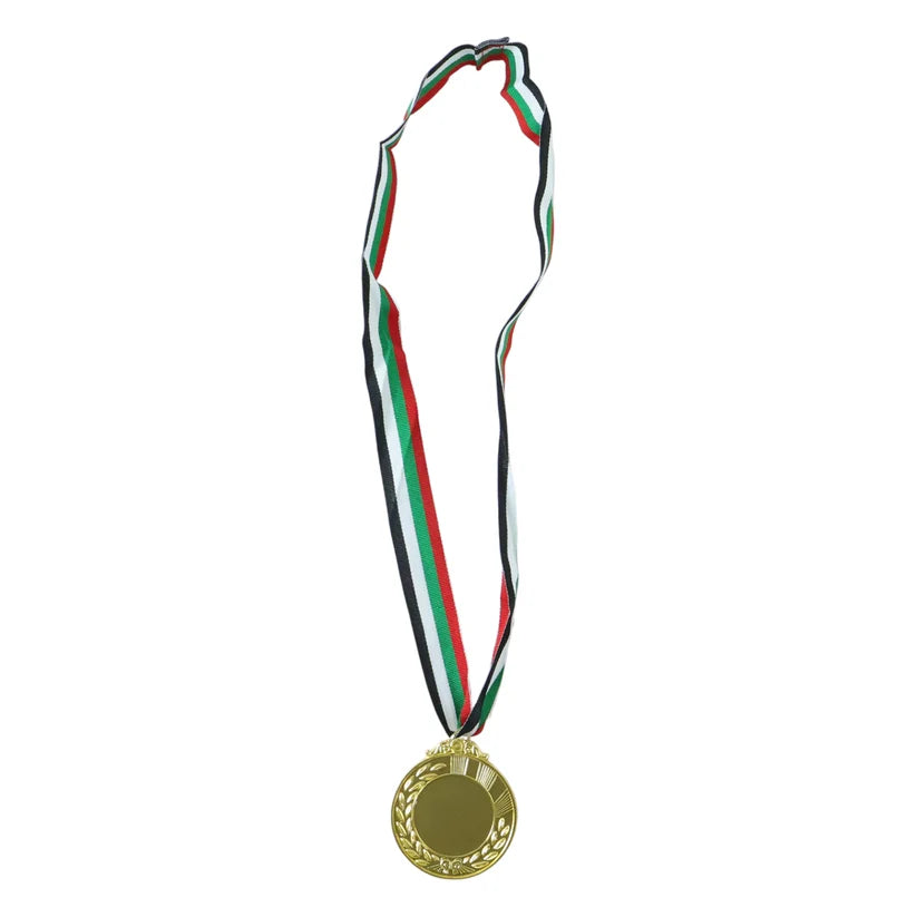 Gold Metal Medal With Tricolor Ribbon (1 Pc)