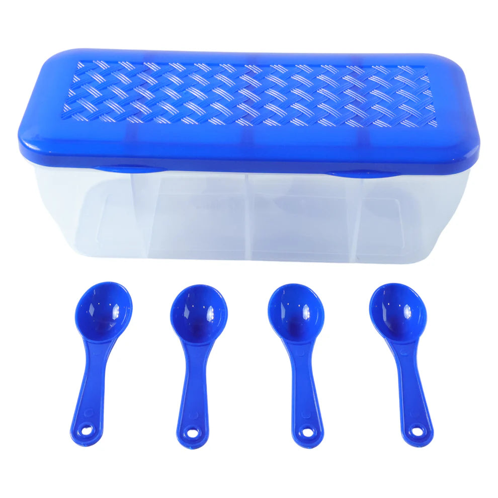 Kitchen Multipurpose Air-tight 4 Sections Storage Containers  Pickle (Achar) Jar With 4 Spoon For Each Section (1 Pc  Mix Color) - 5578