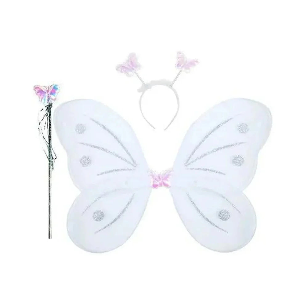Baby Girls Fairy Nylon Butterfly Wings Costume Butterfly Fairy Angel Wing Wand And Hairband Multi- Color For Party (1pc) -  3293