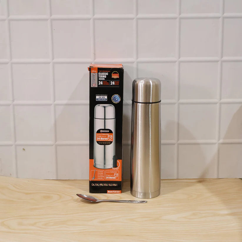 Vacuum Flask Without Cover 188 Stainless Steel  Hot And Cold Water Bottle With Push-down Lid  Double Walled Stainless Steel Bottle For Travel Home Office School Picnic (1000 Ml)