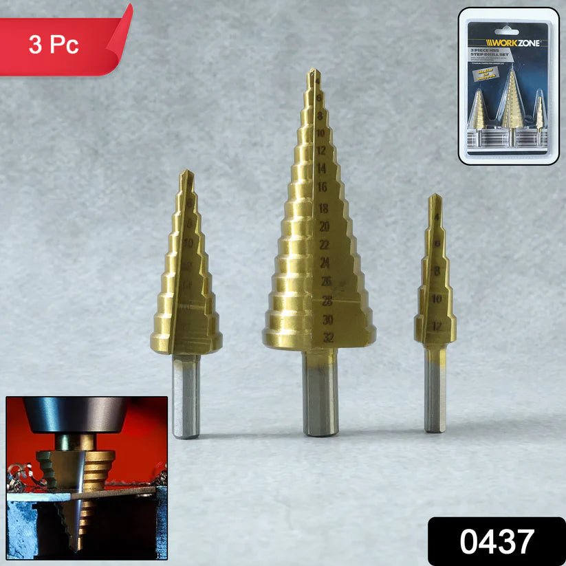3x Large Hss Steel Step Cone Drill Titanium Bit Set Hole Cutter (4-32 4-20 4-12mm) - 437