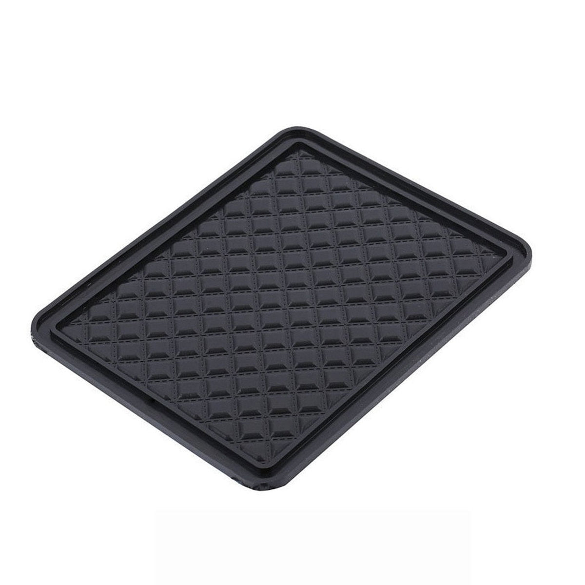 A black rectangular anti-skid mat with a diamond textured surface is displayed on a white background.
