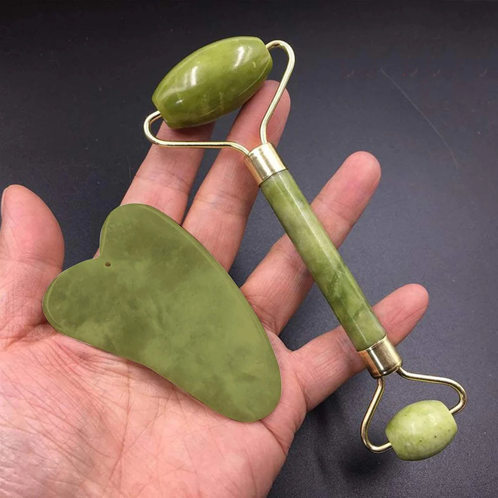 Gua Sha Stone And Anti Aging Jade Roller Massager For Face Massage Natural Face Skincare Massager  Face Roller Massager For Women  Face Shaper Jade Roller And Gua Sha Set For Glowing Skin - 0318