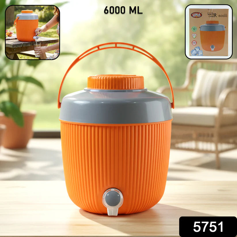 Insulated Water Jug Insulated Plastic Water Jug With A Sturdy Handle Water Jug Camper With Tap Plastic Insulated Water Water Storage Cool Water Storage For Home  Travelling (6000 Ml ) - 5751