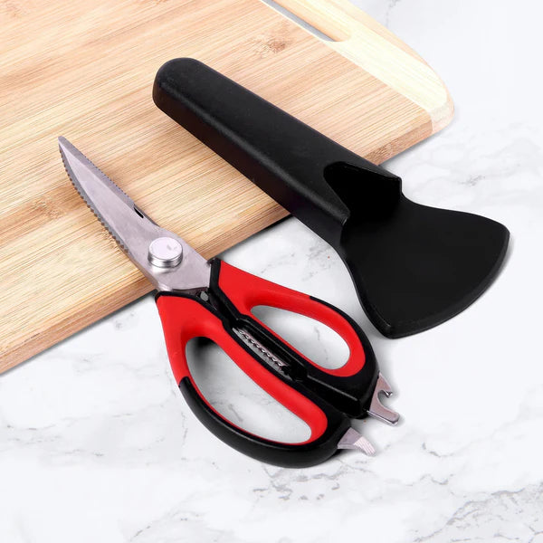 Multi-purpose Kitchen Shears With Magnetic Holder Stainless Steel Red Multifunction Heavy Duty And Kitchen Scissors - 8193