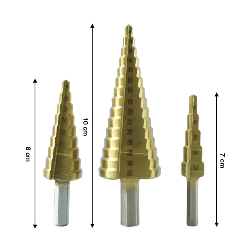 3x Large Hss Steel Step Cone Drill Titanium Bit Set Hole Cutter (4-32 4-20 4-12mm) - 437