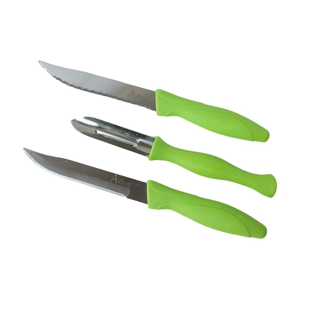 Premium Popular Stainless Steel Kitchen Knife And Peeler Combo Set (3 Pc)