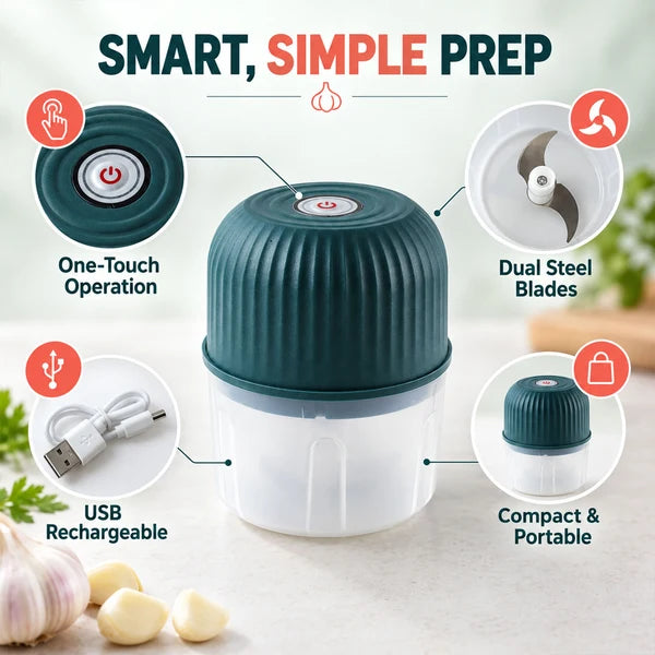 Mini Garlic Chopper – Cordless & Rechargeable for Easy Meal Prep