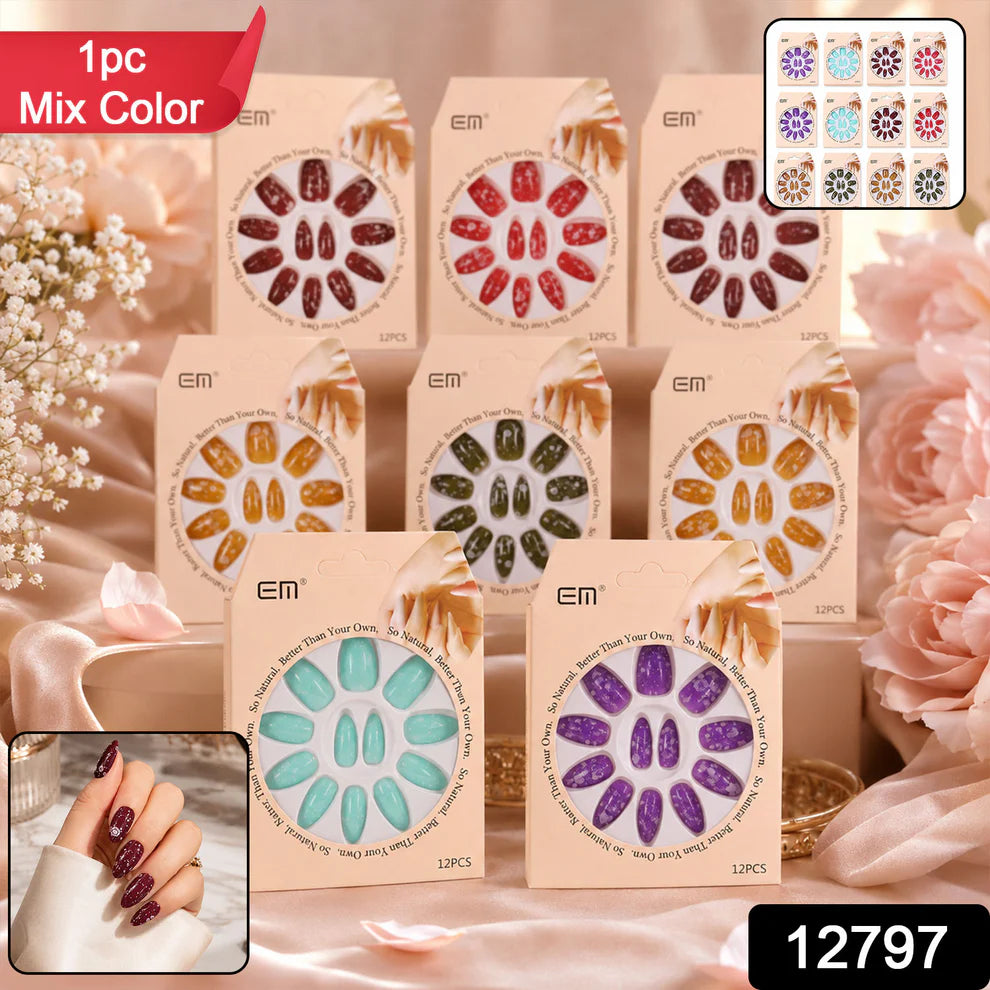 Premium Artificial False Nail Set With Mix Design - (Set)