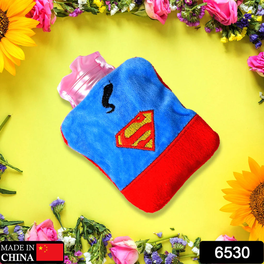 Superman Print Small Hot Water Bag With Cover For Pain Relief Neck Shoulder Pain And Hand Feet Warmer Menstrual Cramps. - 6530