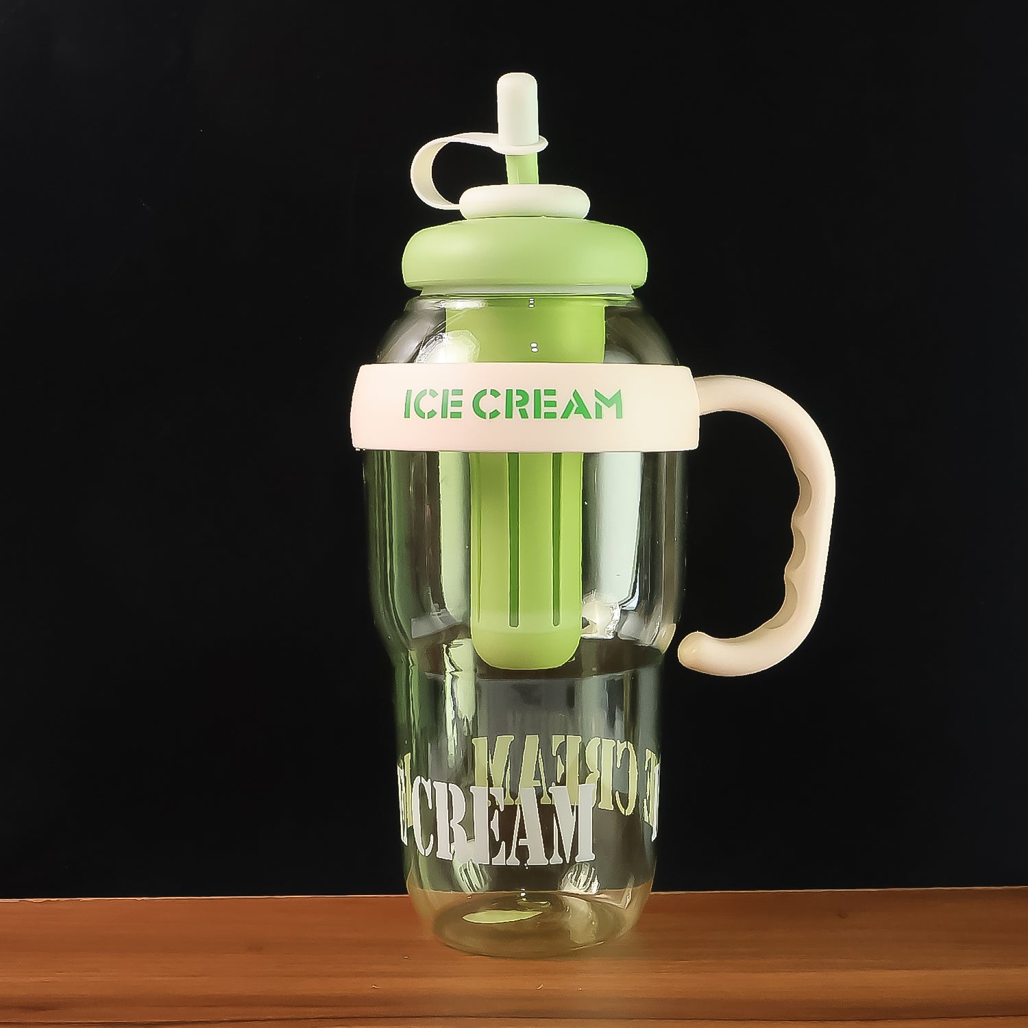 Approx 1300ml Large Capacity Cute Ice Cream Themed Water Bottle With Handle Straw  Fruit Infuser  Leakproof Sipper For Kids  Adults