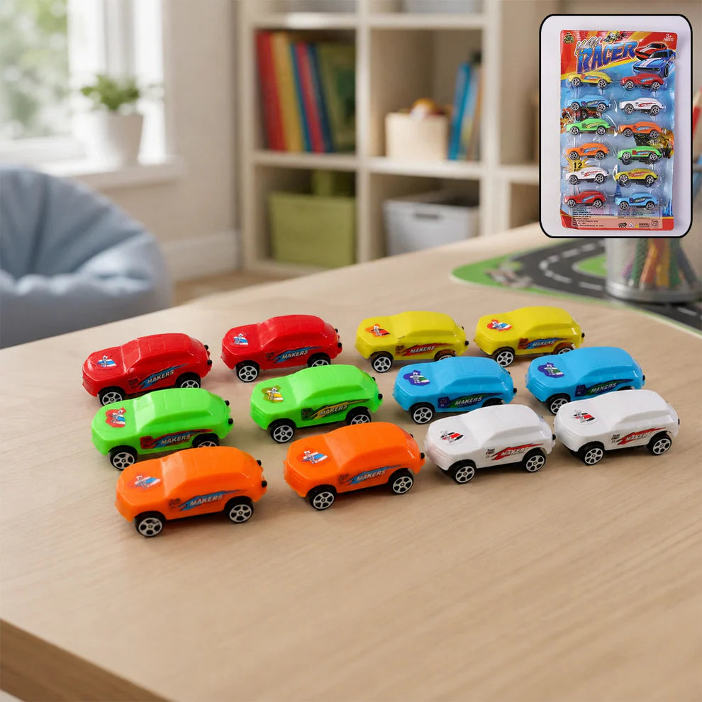 Super City Car Racer Toy For Boys And Girls Pull Push Vehicle Car (Set Of 12pcs)  (Multicolor) - 4453