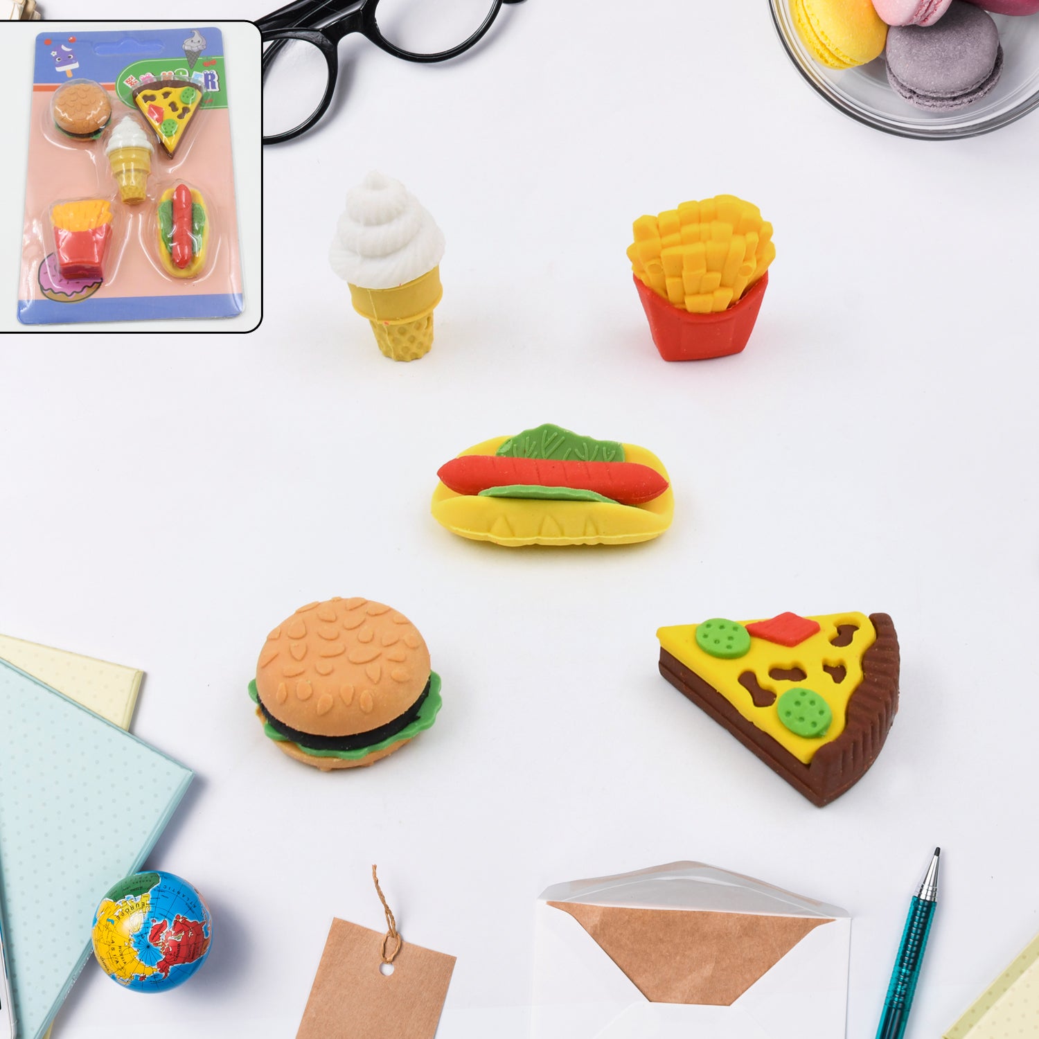18028 3d Food Fancy  Stylish Colorful Erasers Mini Eraser Creative Cute Novelty Eraser For Children Different Designs Eraser Set For Return Gift Birthday Party School Prize (1 Set  Mix Design  Color)