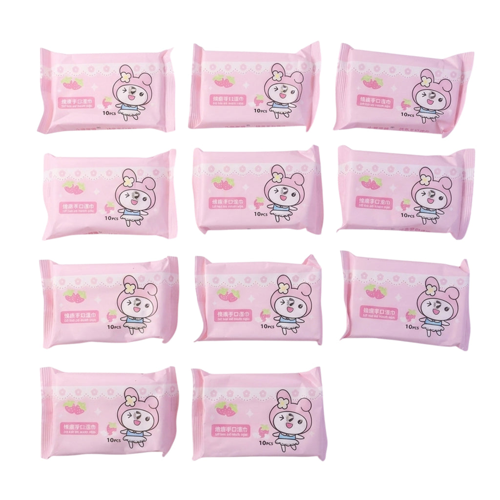 Cartoon Printed Soft Wet Wipes Pack 100pc (10 Pack X 10 Pc Each)