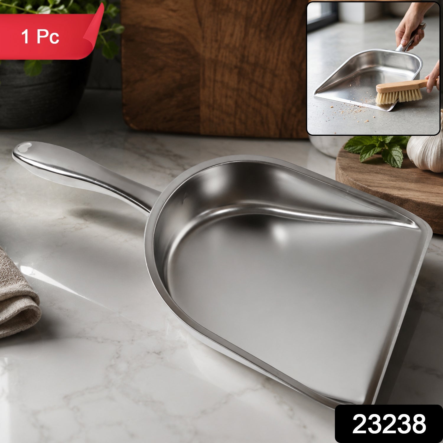 Heavy Duty Metal Dustpan Stainless Steel Dust Pan With Handle (1 Pc)