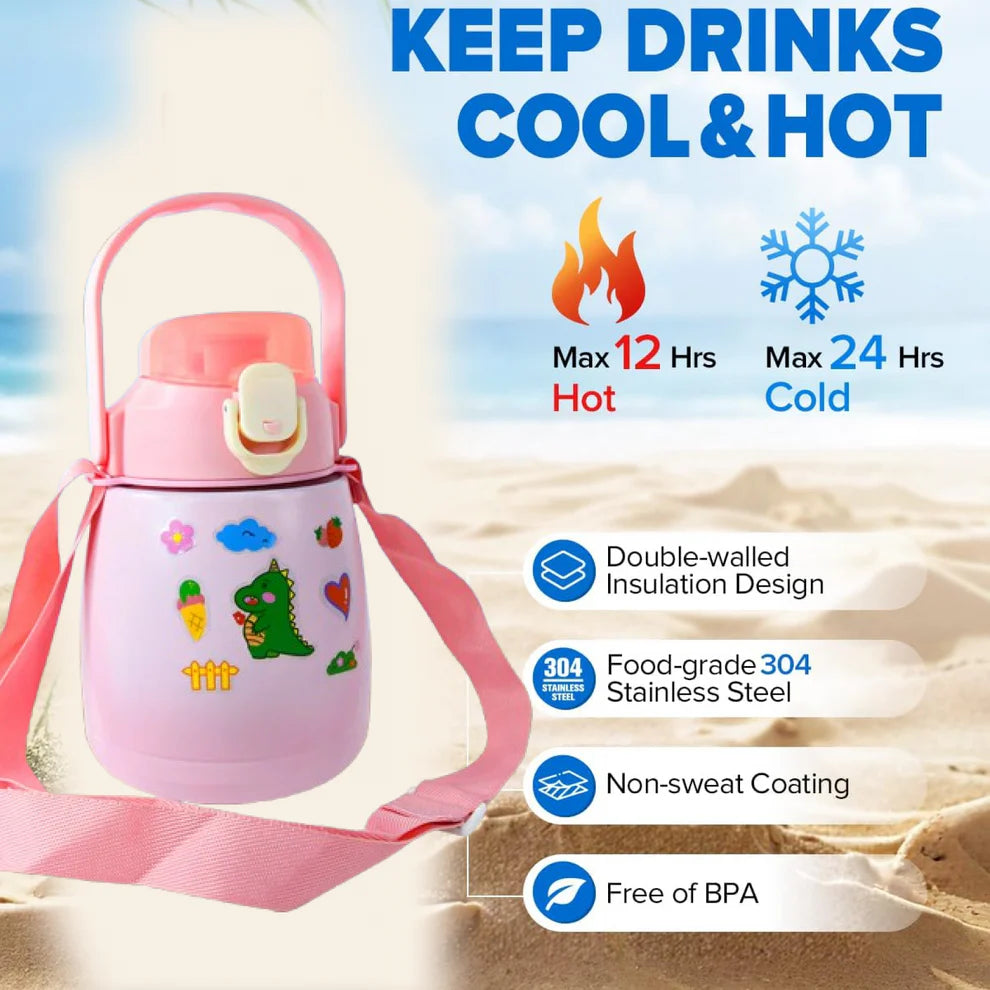 Stainless Steel Vacuum Insulated Water Bottle With Handle  Sticker (700 Ml)