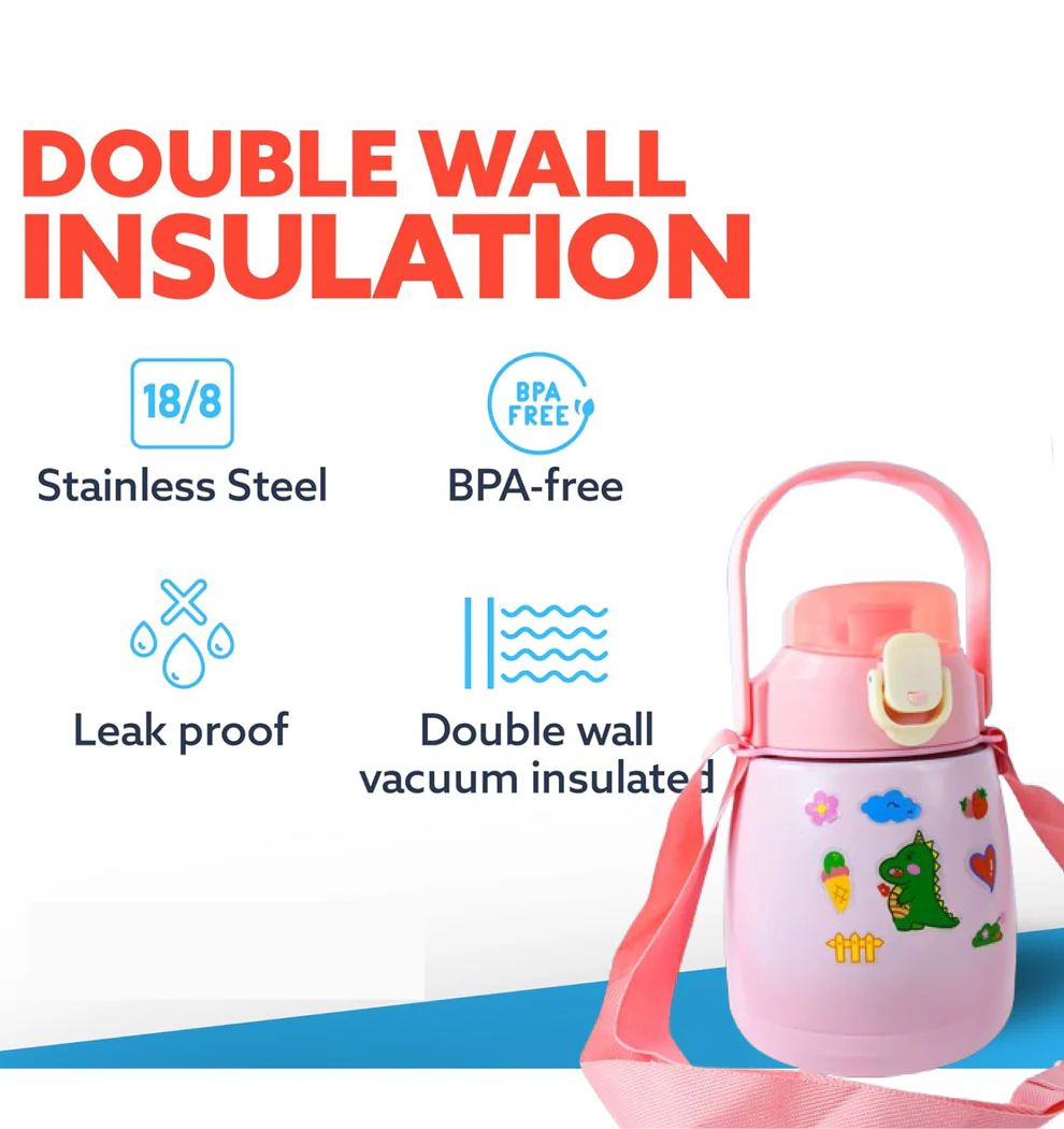 Stainless Steel Vacuum Insulated Water Bottle With Handle  Sticker (700 Ml)