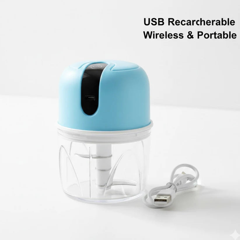 Wireless Usb Rechargeable Mini Electric Garlic Machine  Chopper 3 Blades (250ml)