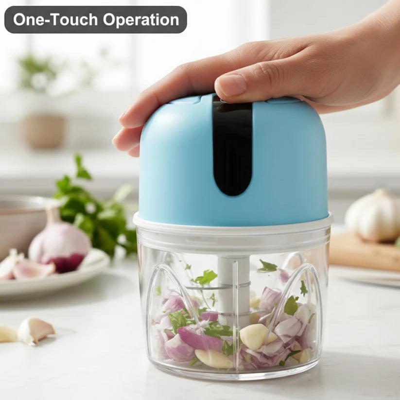 Wireless Usb Rechargeable Mini Electric Garlic Machine  Chopper 3 Blades (250ml)